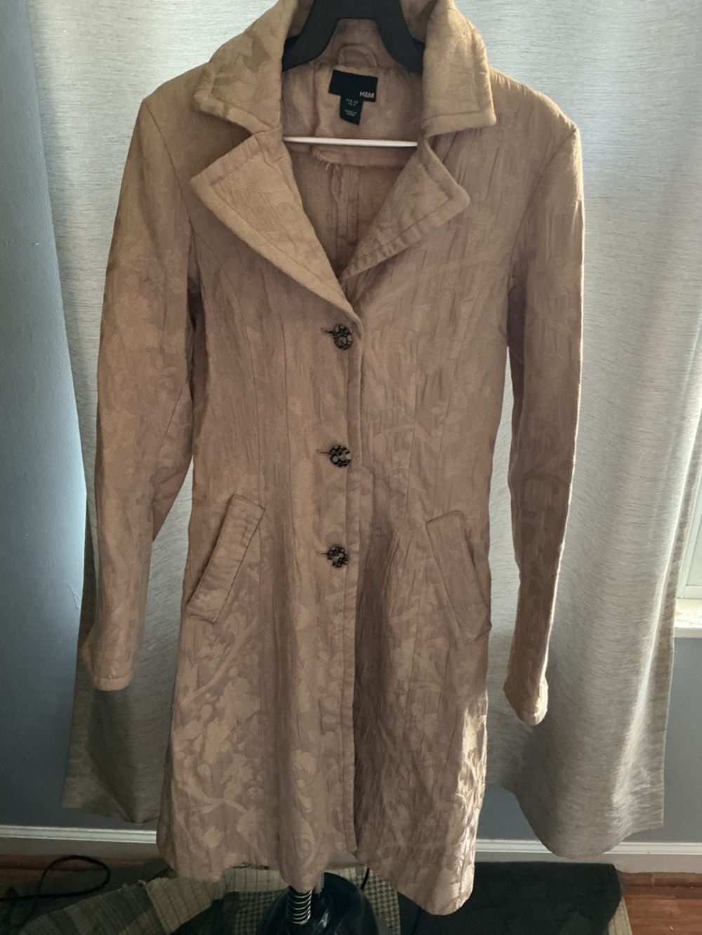 H&M Jacquard Floral Trench Coat Size 4